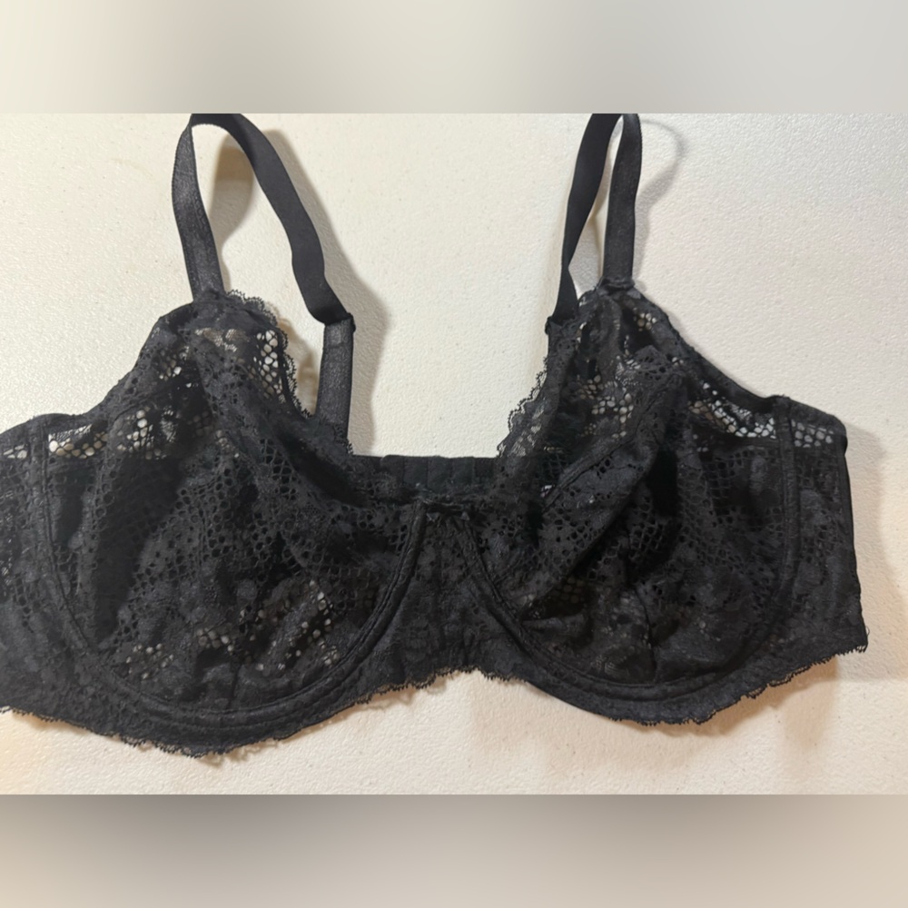 Flirty Lace Bra Black Underwire Shear Mesh Sexy Date Night Lingerie Full Support
